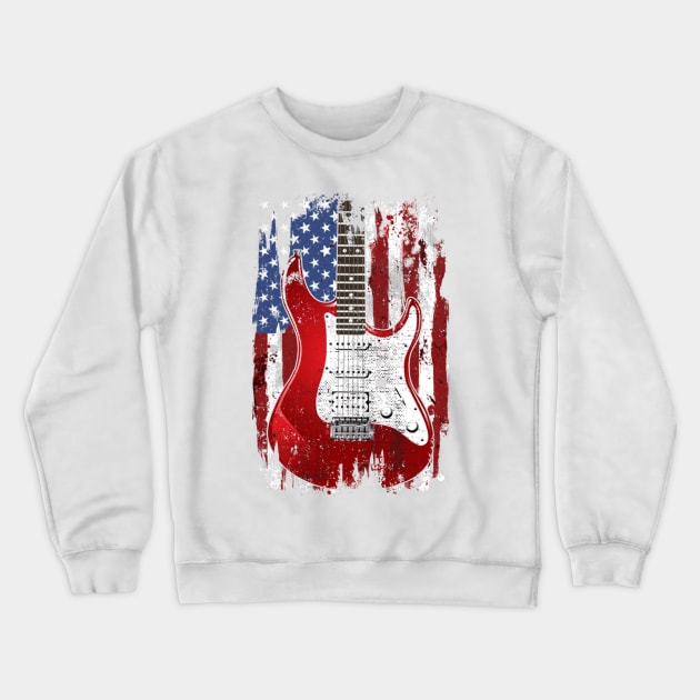 Electric Guitar American Flag Patriotic Guitarist Gift Crewneck Sweatshirt by Marang